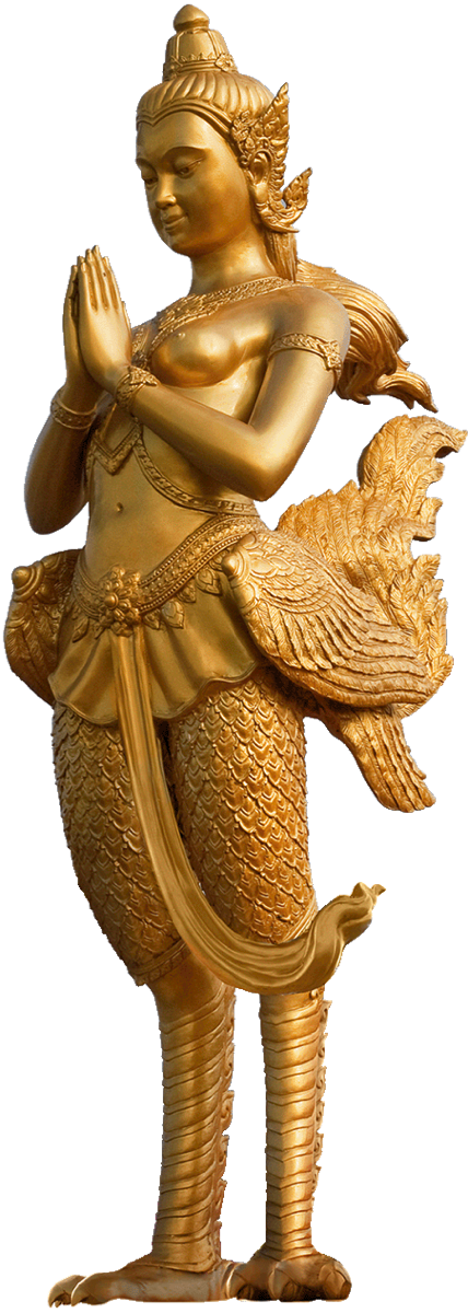 Goldene Kinari-Figur begrüsst Besucher bei Thaiworld Sprachschule Zürich
