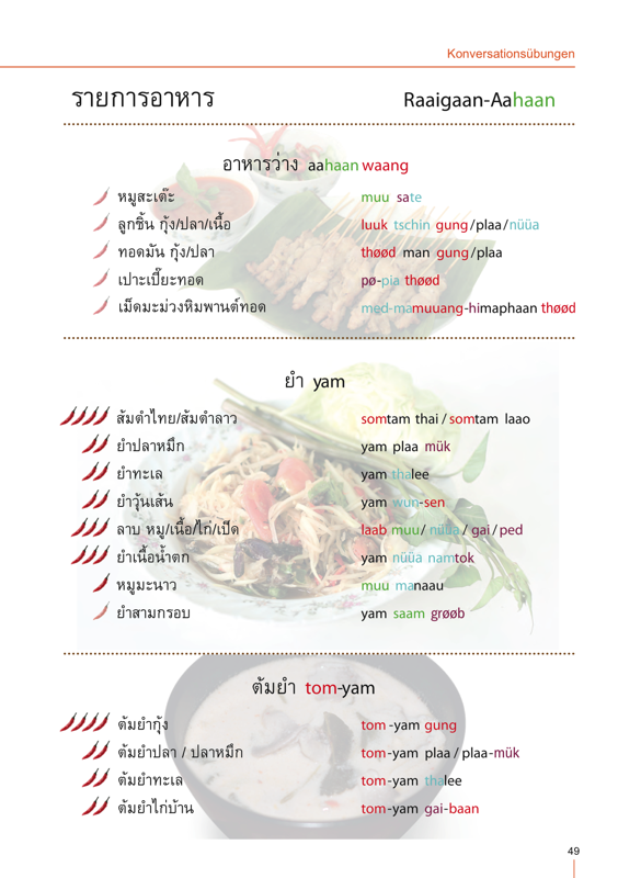Thai Übersetzung zum Thema auswärts essen - Thai Konversation Band2