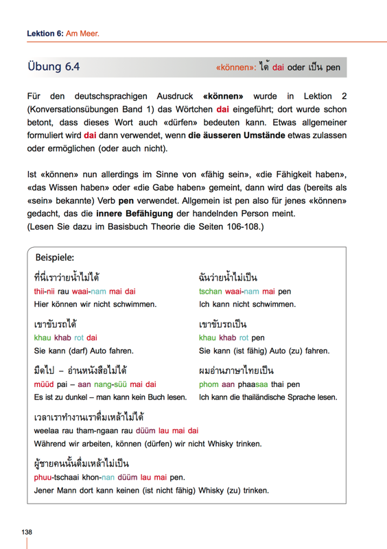 Übung zu zwei möglichen Thai Verben für können - Thai Konversation 2
